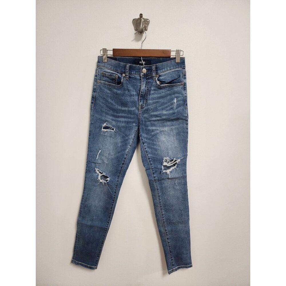 Aeropostale blue high rise seriously stretchy destroyed jeggings 6